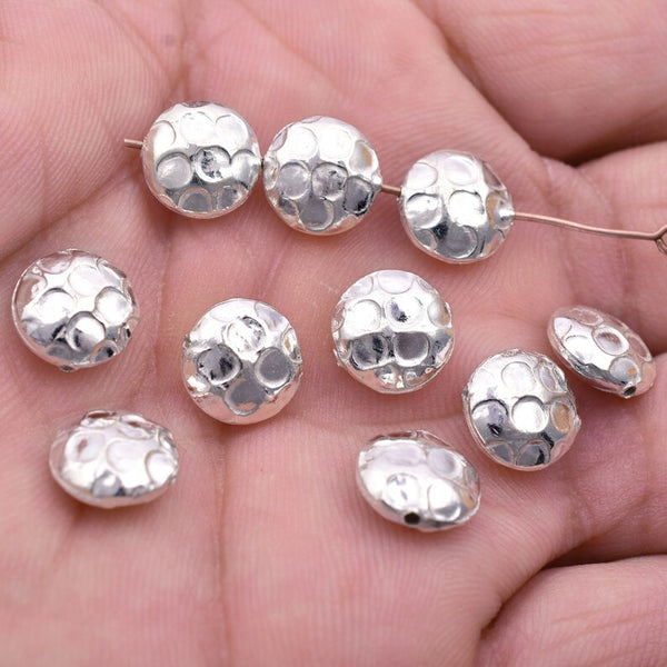 Silver Plated 10mm Hammered Saucer Spacer Beads