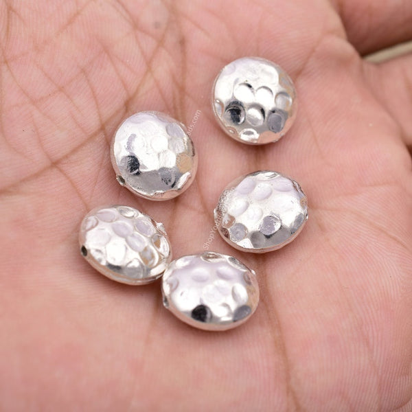 Silver Plated 12mm Hammered Saucer Spacer Beads
