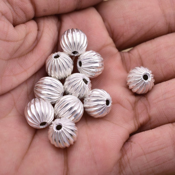 Silver Plated 10mm Corrugated Ball Spacer Beads