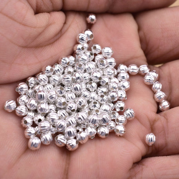 Silver Plated 4mm Corrugated Ball Spacer Beads
