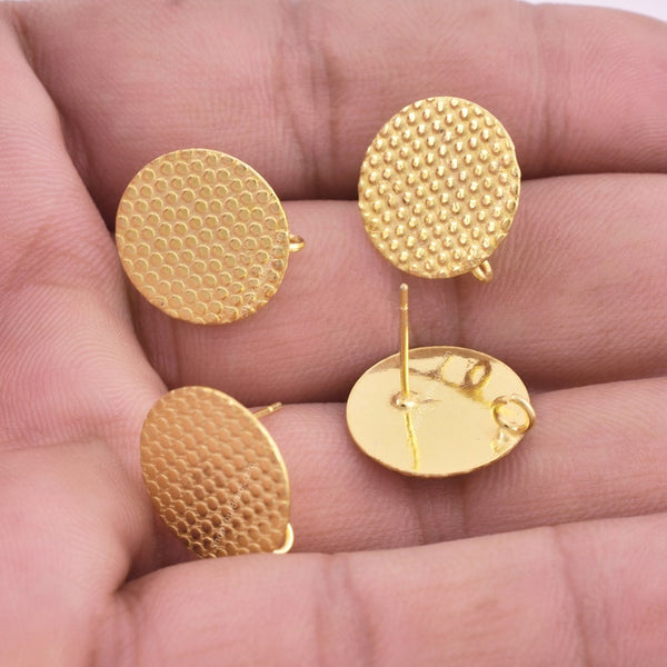 Gold Plated Textured Round Ear Studs