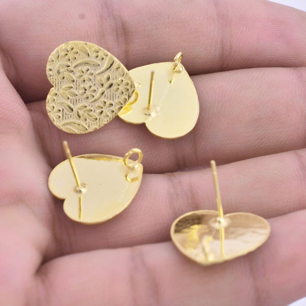 18mm Gold Plated Textured Heart Shape Ear Studs- 4pcs