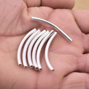 Silver Plated Curved Tube Pipe Beads - 40mm