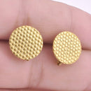 14mm Gold Plated Textured Round Ear Studs- 4pcs