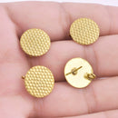 14mm Gold Plated Textured Round Ear Studs- 4pcs