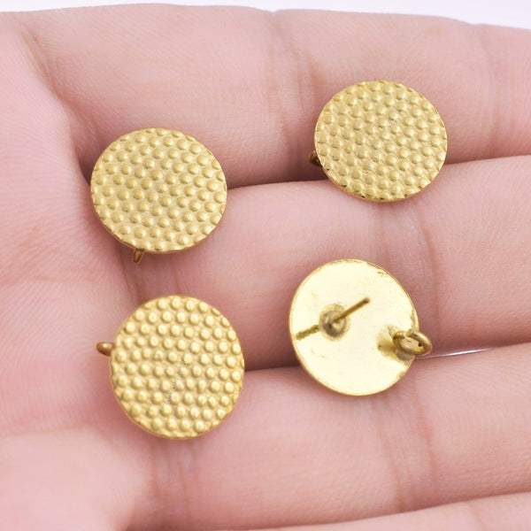14mm Gold Plated Textured Round Ear Studs- 4pcs