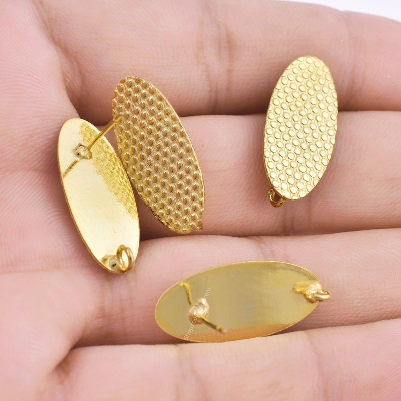 25mm Gold Plated Textured Oval Ear Studs - 4pcs