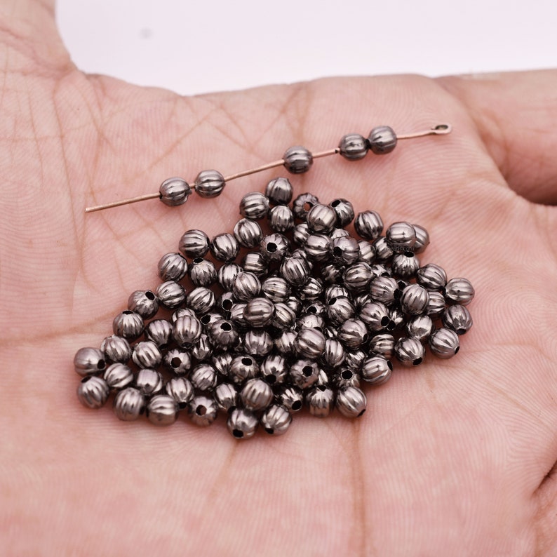 Black Gunmetal Plated 4mm Corrugated Ball Spacer Beads