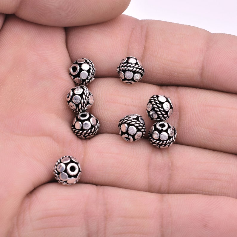 8mm Silver Plated Antique Silver Plated Bali Spacers Ball Beads- 8pc