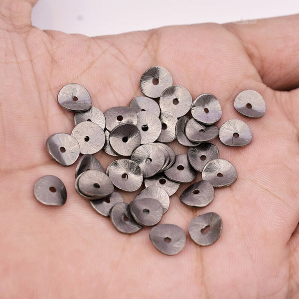 Black Gunmetal Plated Wavy Disc Spacer Beads - 8mm