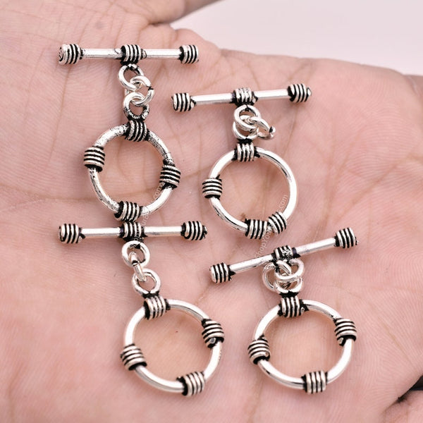 Antique Silver Plated Toggle T Bar Rope Bali Clasps - 17mm
