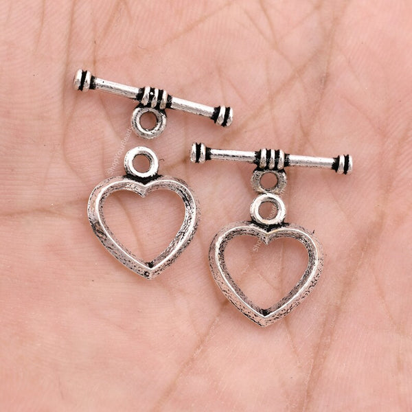 Antique Silver Plated Heart Toggle Clasps