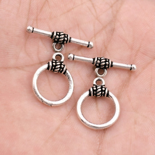 Antique Silver Plated Bali Toggle Clasps - 15x19mm