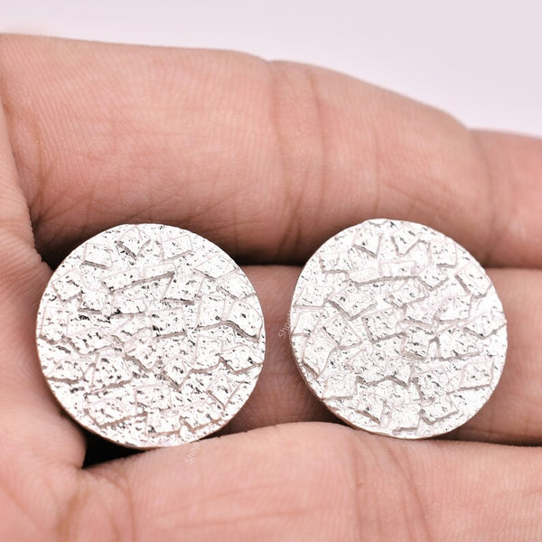 Silver Plated Textured Round Earring Studs
