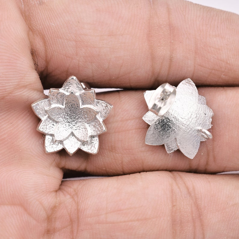 Silver Plated Lotus Flower Earring Studs