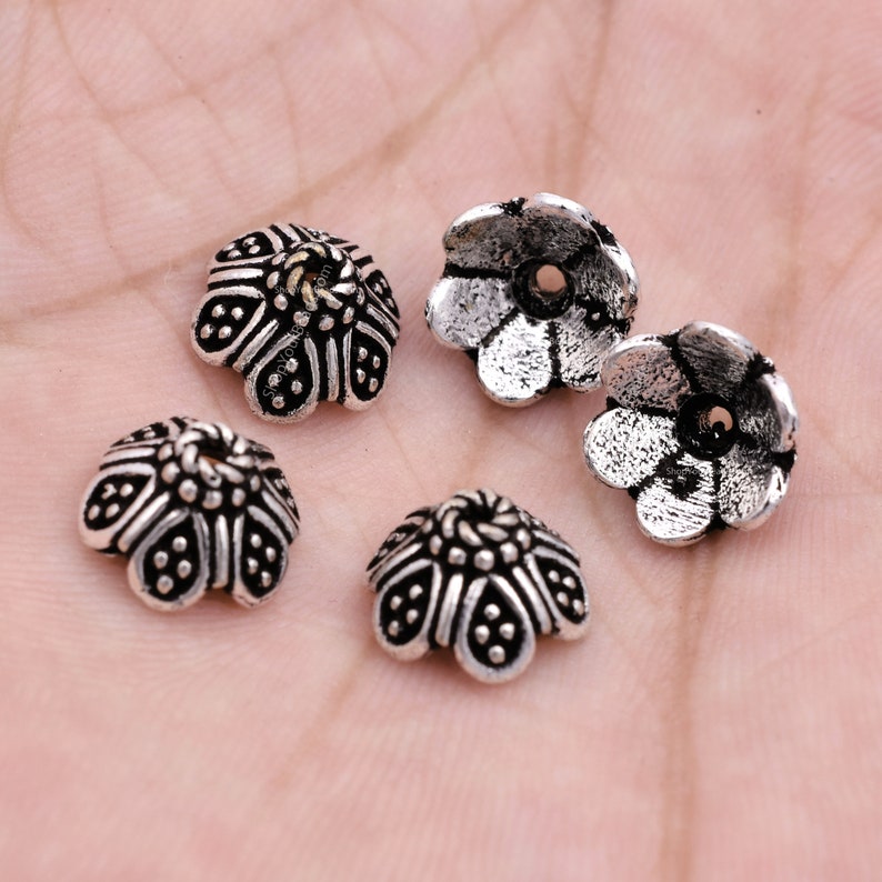 Antique Silver Plated Bali Flower Bead Caps
