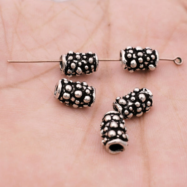 Antique Silver Plated Cylinder Tube Bali Beads - 10x7mm