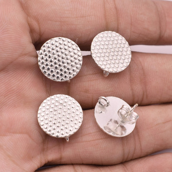 Silver Plated Textured Round Earring Studs