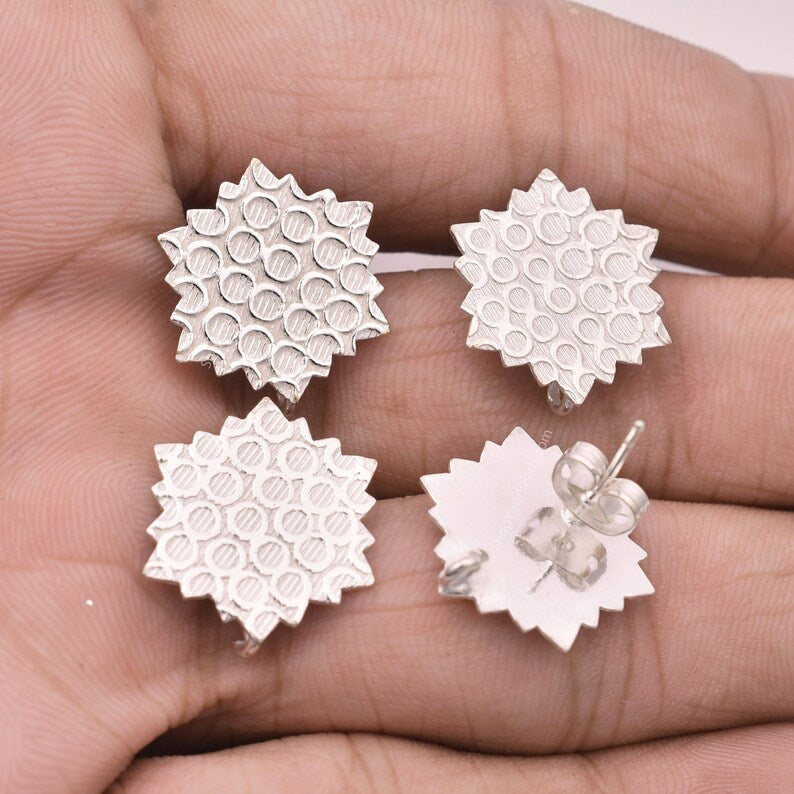 Silver Plated Textured Snow Flake Earring Studs