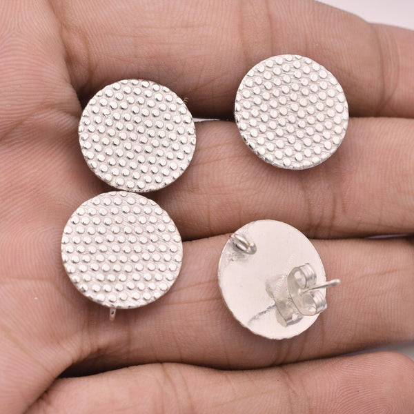 Silver Plated Textured Round Earring Studs