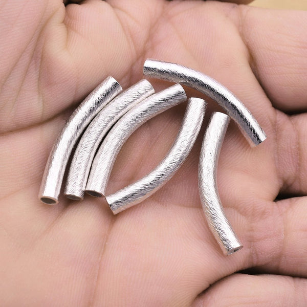 Silver Plated Curved Tube Pipe Beads - 30mm