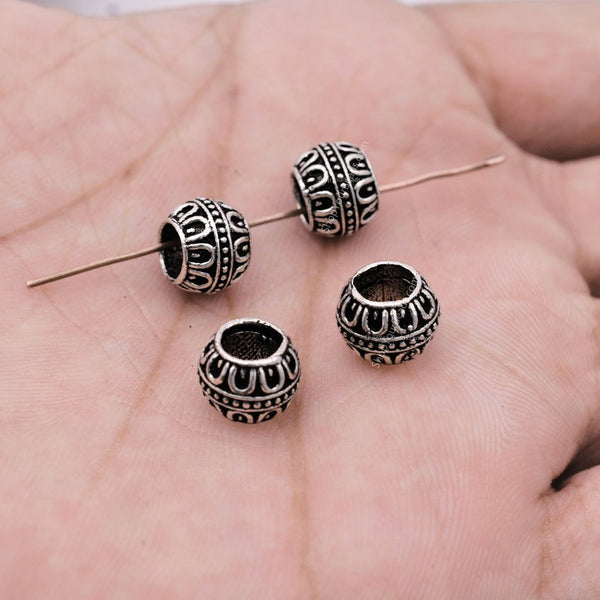 Antique Silver Plated Bali Barrel Beads - 6x9mm
