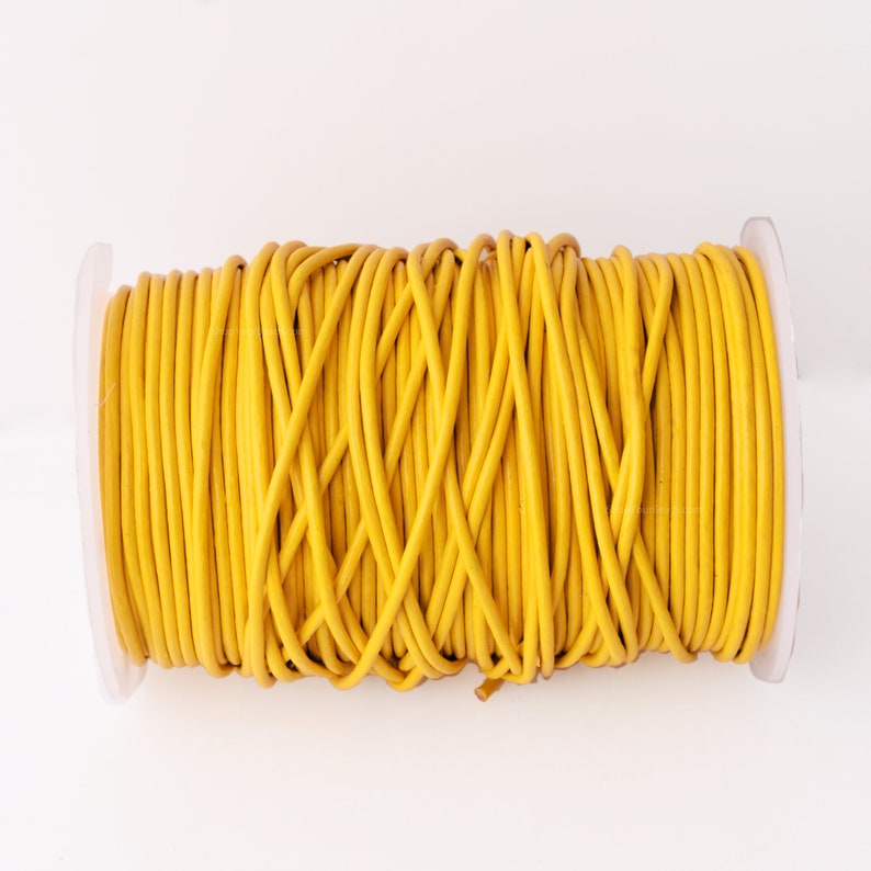 2mm Leather Cord - Yellow Color - Round - Indian Leather - Wrap Bracelet Making Findings - Antique Color Natural Dye