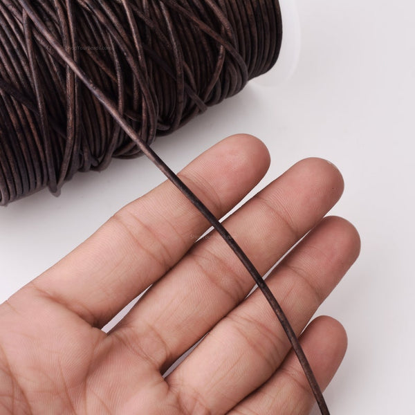 2mm Leather Cord - Vintage Black - Round - Matt Finish - Indian Leather - Wrap Bracelet Making Findings - Antique Color Natural Dye