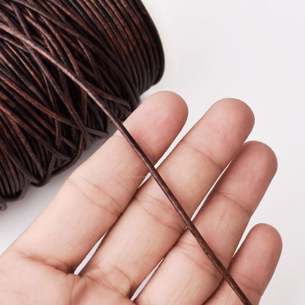 2mm Distressed Brown Leather Cord - Round - Matt Finish - Indian Leather - Wrap Bracelet Making Findings - Antique Color - Natural Dye