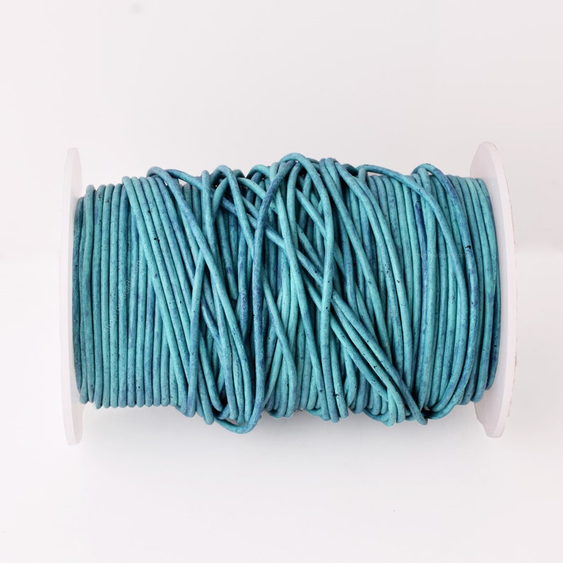 2mm Leather Cord - Vintage Ink Blue - Round - Matt Finish - Indian Leather - Wrap Bracelet Making Findings - Antique Color Natural Dye