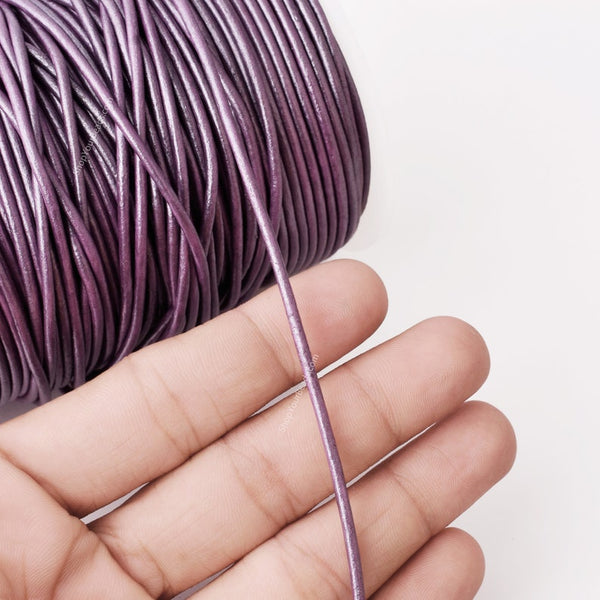 2mm Metallic Purple Leather Cord - Round - Premium Quality - Indian Leather - Wrap Bracelet Making Findings - Lead Free - Necklace Making