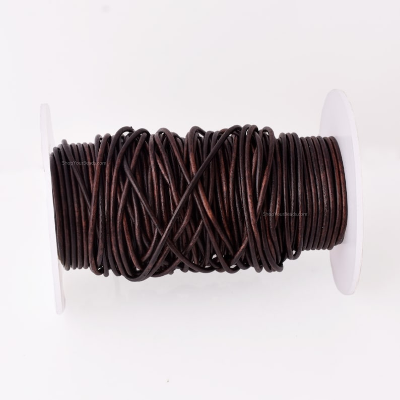 2mm Leather Cord - Dark Distress Brown - Round - Matt Finish - Indian Leather - Wrap Bracelet Making Findings - Antique Color Natural Dye