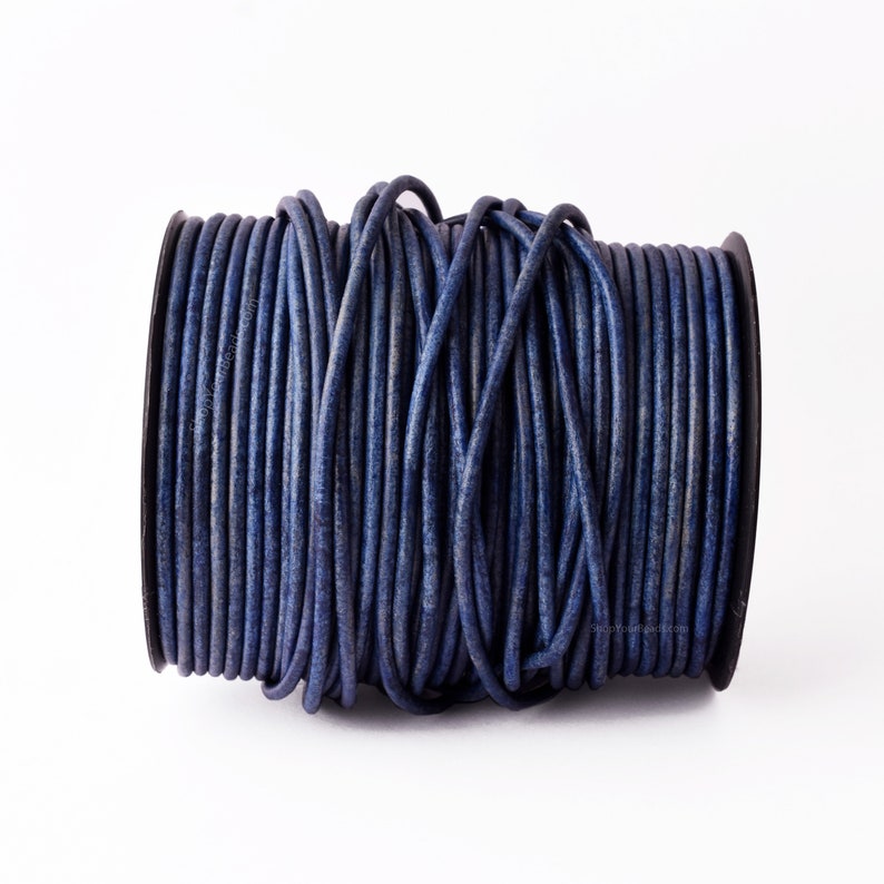 3mm Leather Cord - Vintage Ink Blue - Round - Matt Finish - Indian Leather - Wrap Bracelet Making Findings - Antique Color Natural Dye