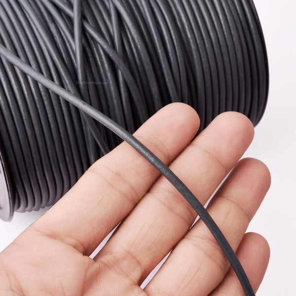 3mm Leather Cord - Charcoal Grey Color - Round - Indian Leather - Wrap Bracelet Making Findings - Antique Color Natural Dye