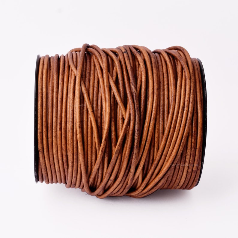3mm Leather Cord - Vintage Natural Brown - Round - Matt Finish - Indian Leather - Wrap Bracelet Making Findings - Antique Color Natural Dye