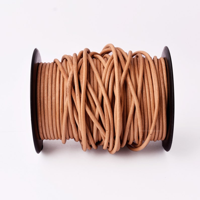 3mm Natural Beige color Leather Cord - Round - Premium Quality - Indian Leather - Wrap Bracelet Making Findings, Lead Free, Necklace Making