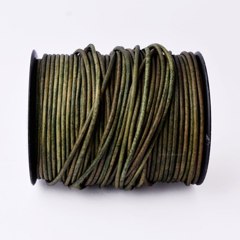 3mm Leather Cord - Emerald Vintage Green - Round - Matt Finish - Indian Leather - Wrap Bracelet Making Findings - Antique Color Natural Dye