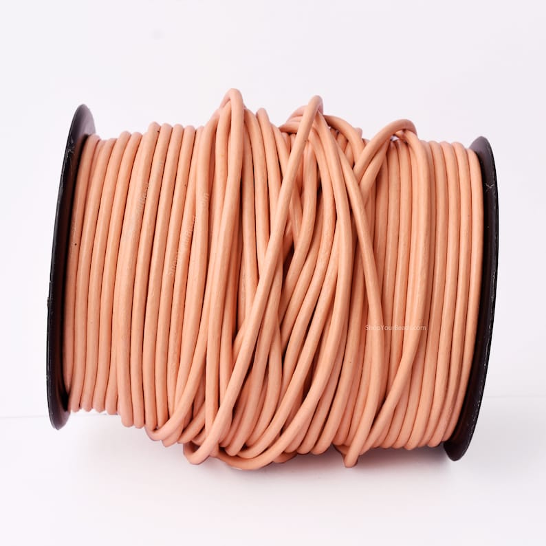 3mm Leather Cord - Peach Color - Round - Indian Leather - Wrap Bracelet Making Findings