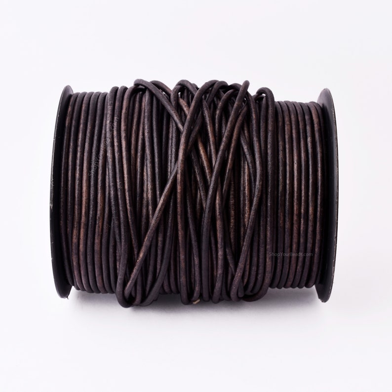 3mm Leather Cord - Vintage Black - Round - Matt Finish - Indian Leather - Wrap Bracelet Making Findings - Antique Color Natural Dye