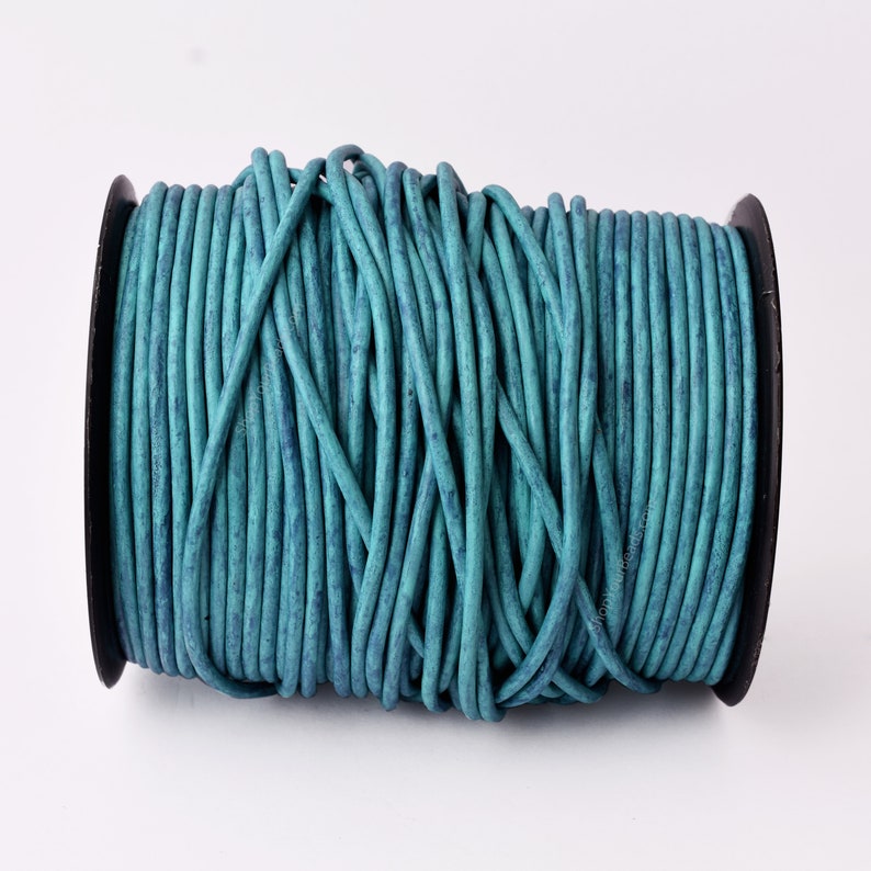 3mm Leather Cord - Vintage Turquoise Blue - Round - Matt Finish - Indian Leather - Wrap Bracelet Making Findings - Antique Color Natural Dye