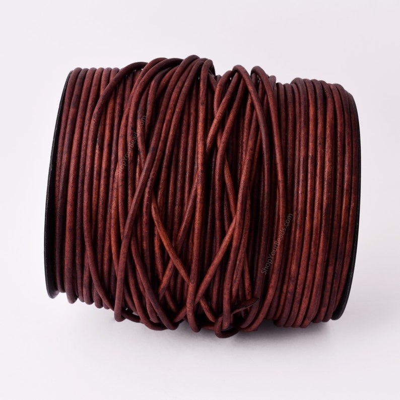 3mm Distressed Red Brown Leather Cord - Round - Matt Finish - Indian Leather - Wrap Bracelet Making Findings - Antique Color - Natural Dye