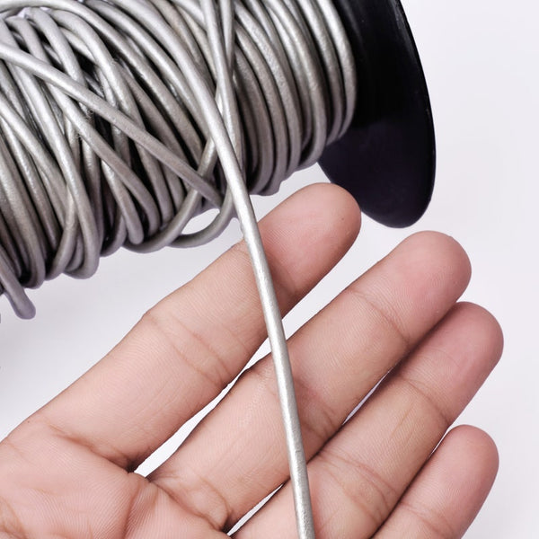 3mm Metallic Silver Leather Cord - Round - Premium Quality - Indian Leather - Wrap Bracelet Making Findings - Lead Free - Necklace Making