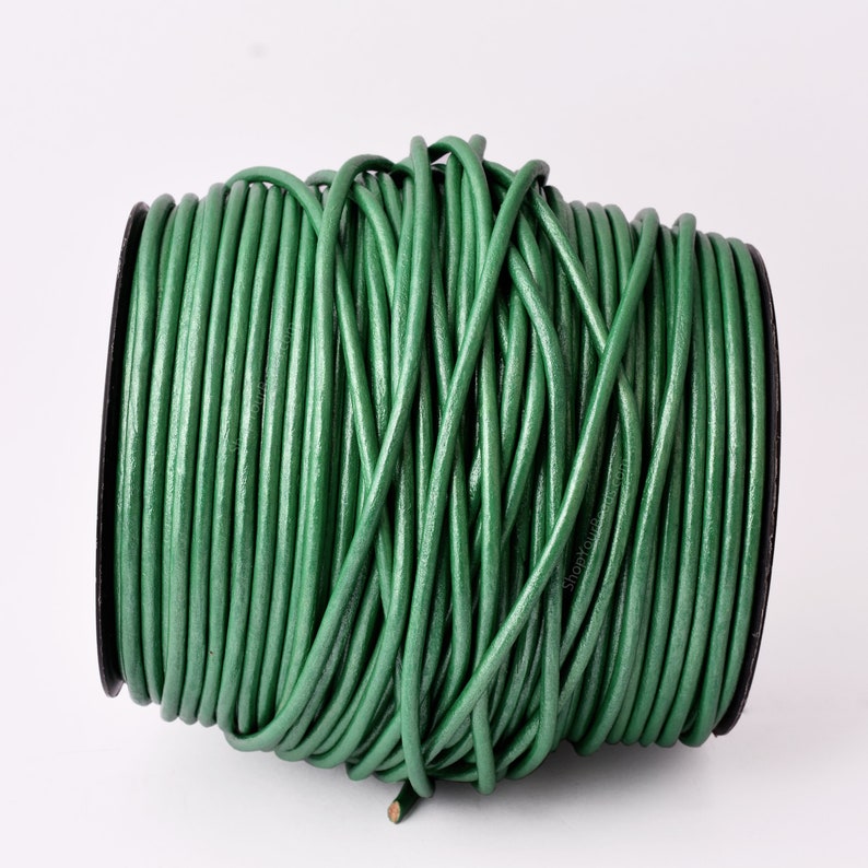 3mm Metallic Leaf Green Leather Cord - Round - Premium Quality - Indian Leather - Wrap Bracelet Making Findings Lead Free - Necklace Making