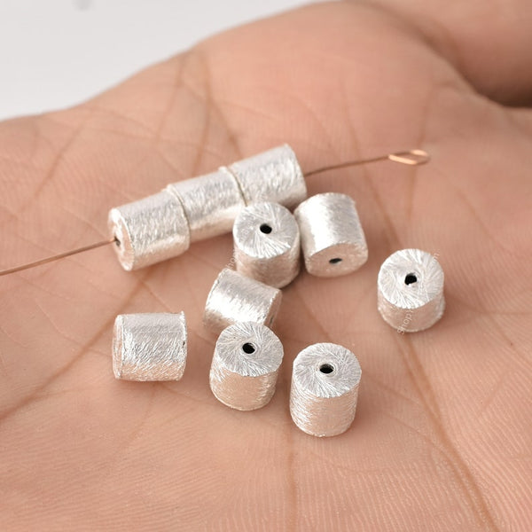 Silver Plated Cylinder Barrel Drum Beads - 6x6mm