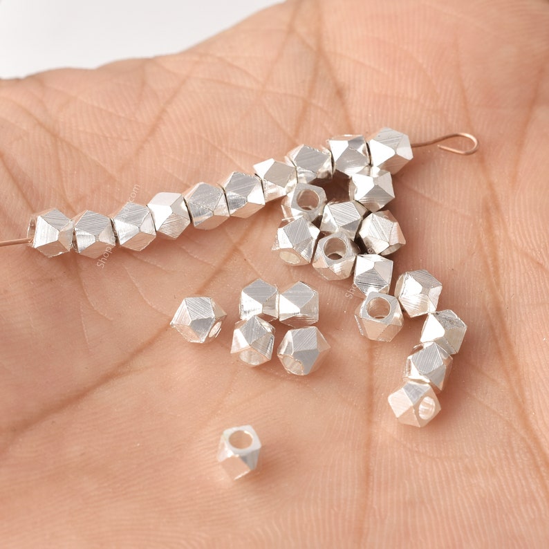 Silver Plated 4mm Faceted Diamond Cut Beads