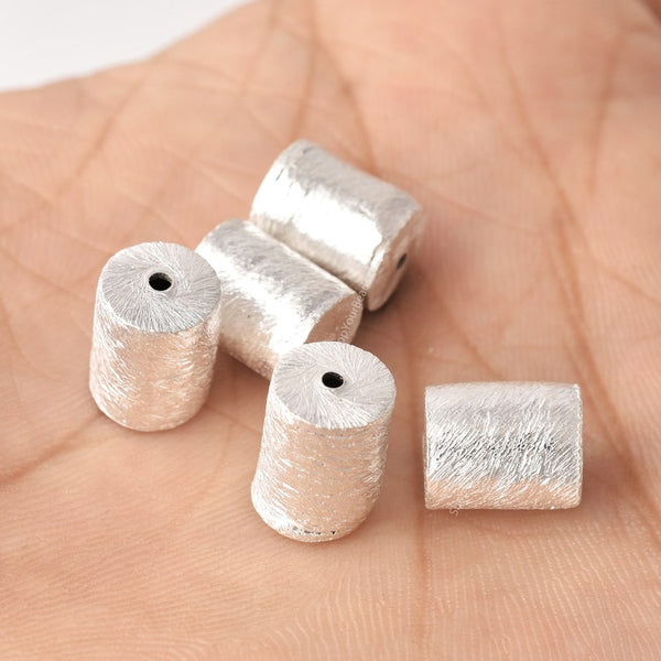 Silver Plated Cylinder Barrel Drum Beads - 10mm
