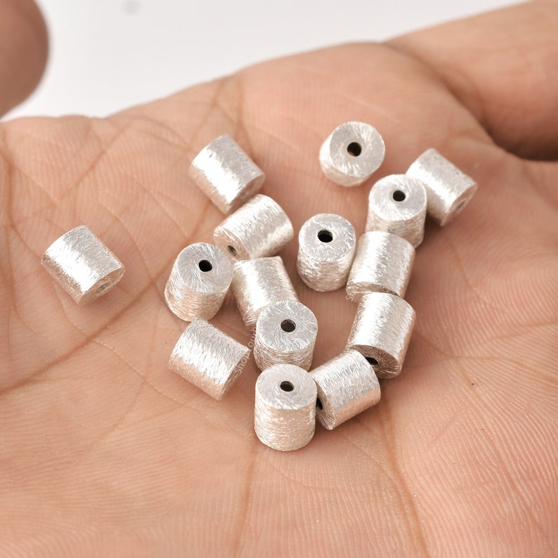 Silver Plated Cylinder Barrel Drum Beads - 6x6mm