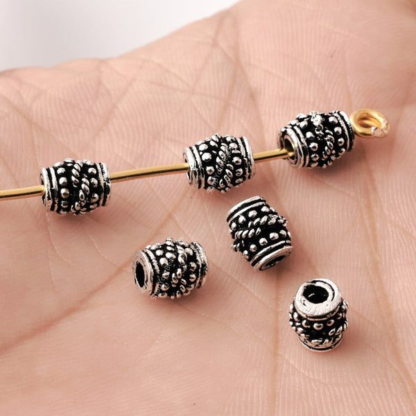 Antique Silver Plated Cylinder Bali Beads - 7x8mm