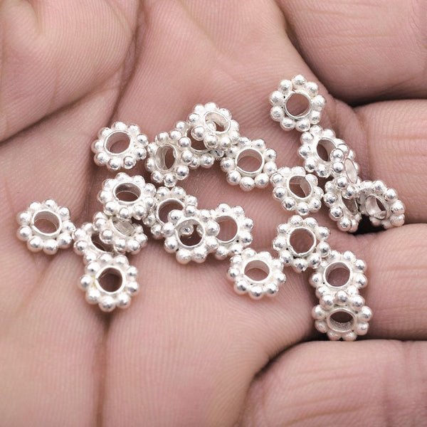 8mm Silver Plated Daisy Heishi Spacer Beads