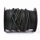 3mm Leather Cord - Antique Green - Distressed Round - Matt Finish Indian Leather - Wrap Bracelet Making Findings - Antique Color Natural Dye